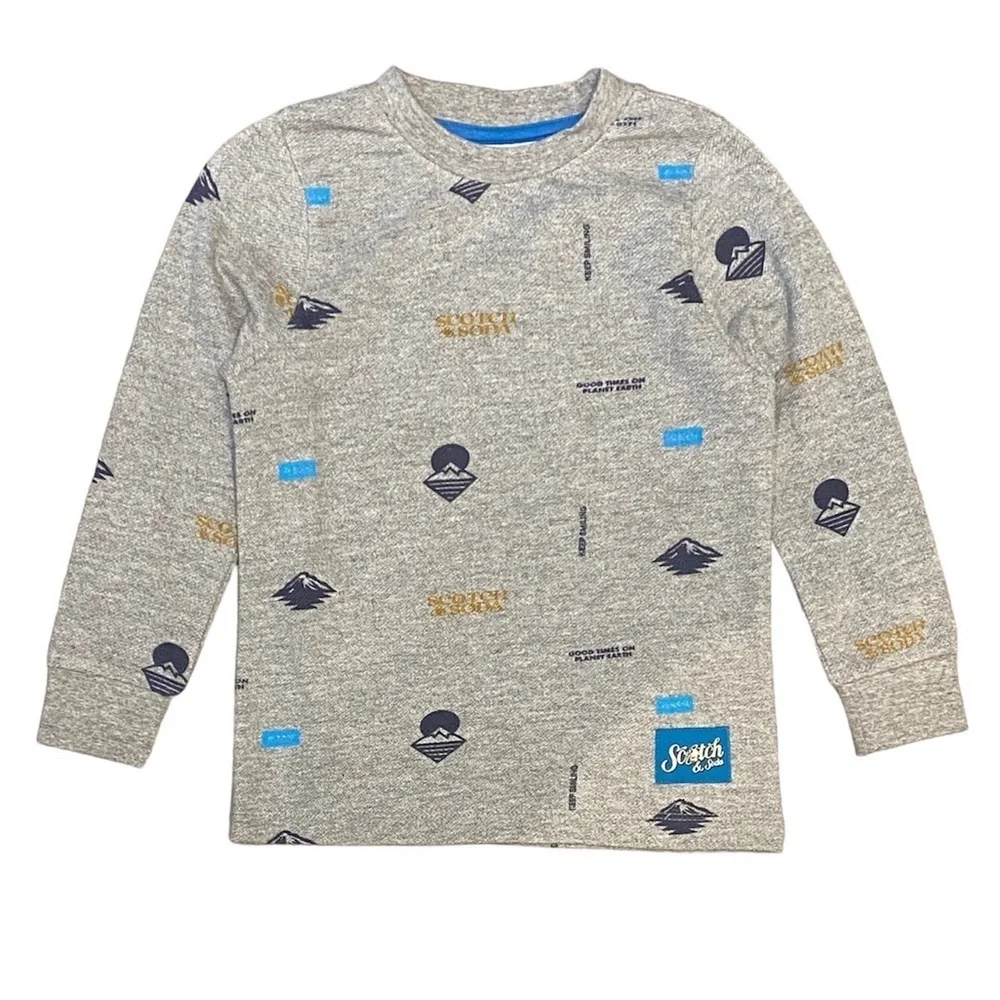 Scotch & Soda Boys Long Sleeve Printed T Shirt Gray NWT